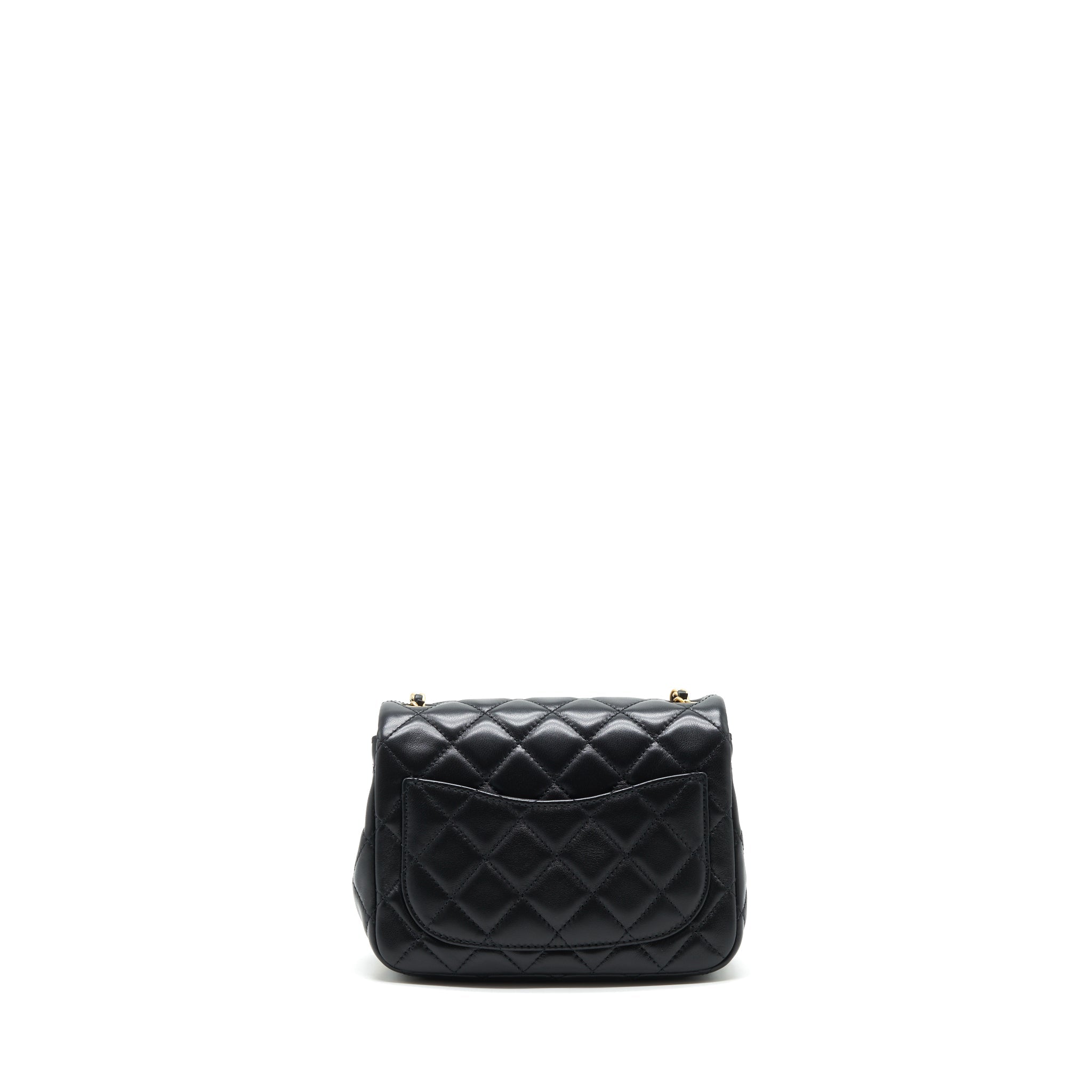 Chanel pearl Crush mini square Flap bag lambskin Black GHW (microchip)