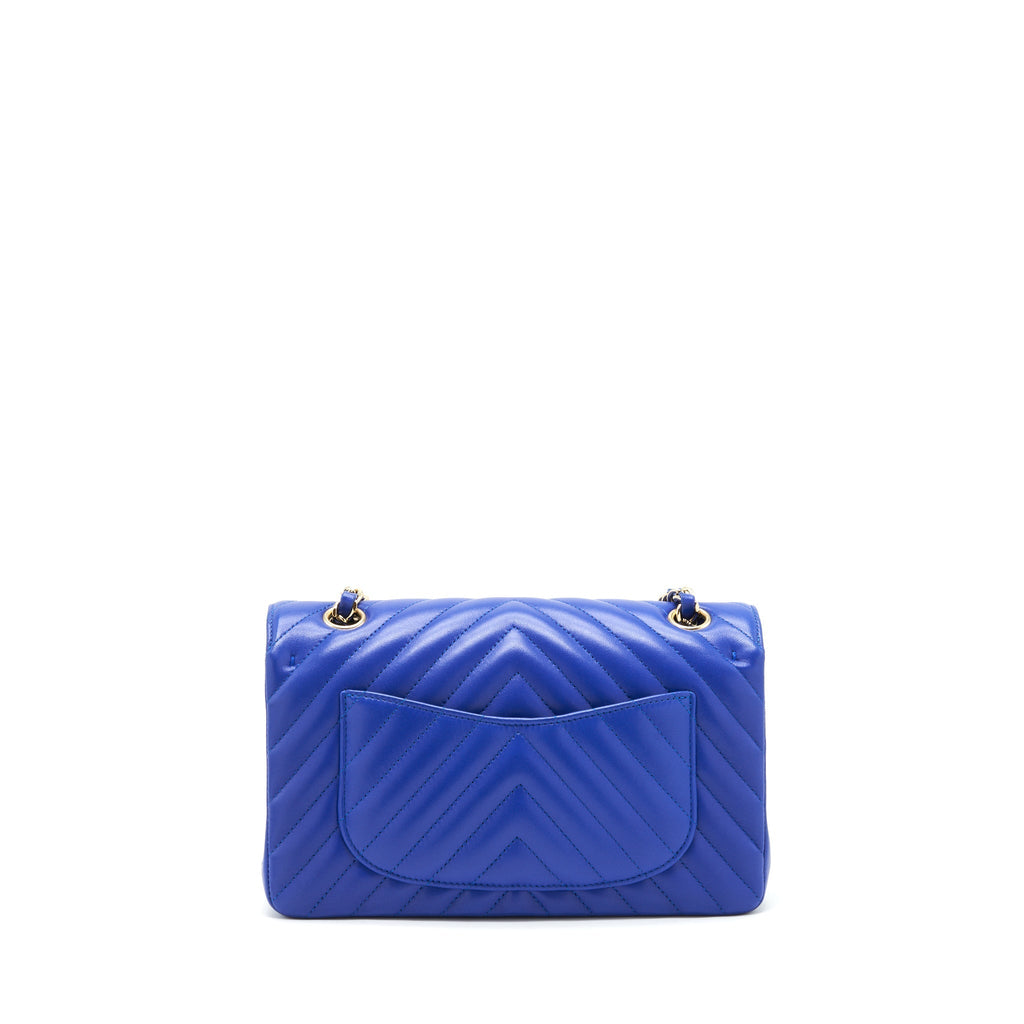 Chanel Small Classic Flap Bag Chevron Lambskin Blue LGHW