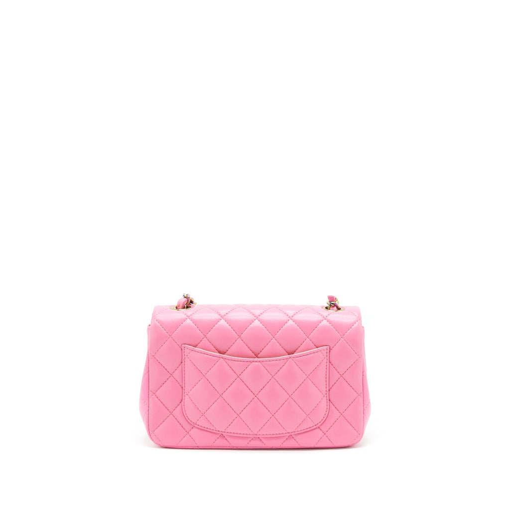 Chanel Mini Rectangular Flap Bag Lambskin Pink with Rainbow Hardware