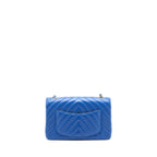 Chanel Mini Rectangular Flap Bag Chevron Lambskin Blue LGHW