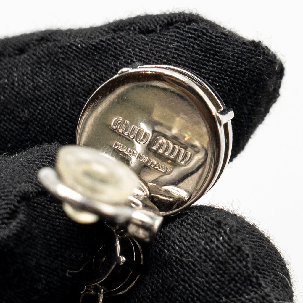 Gucci GG Crystal Gold Tone and Miu Miu Pearl Drop Crystal Silver Tone Clip-on Earrings (Sell in a Set)