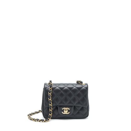 Chanel Mini Square Flap Bag Lambskin Black LGHW (Microchip)