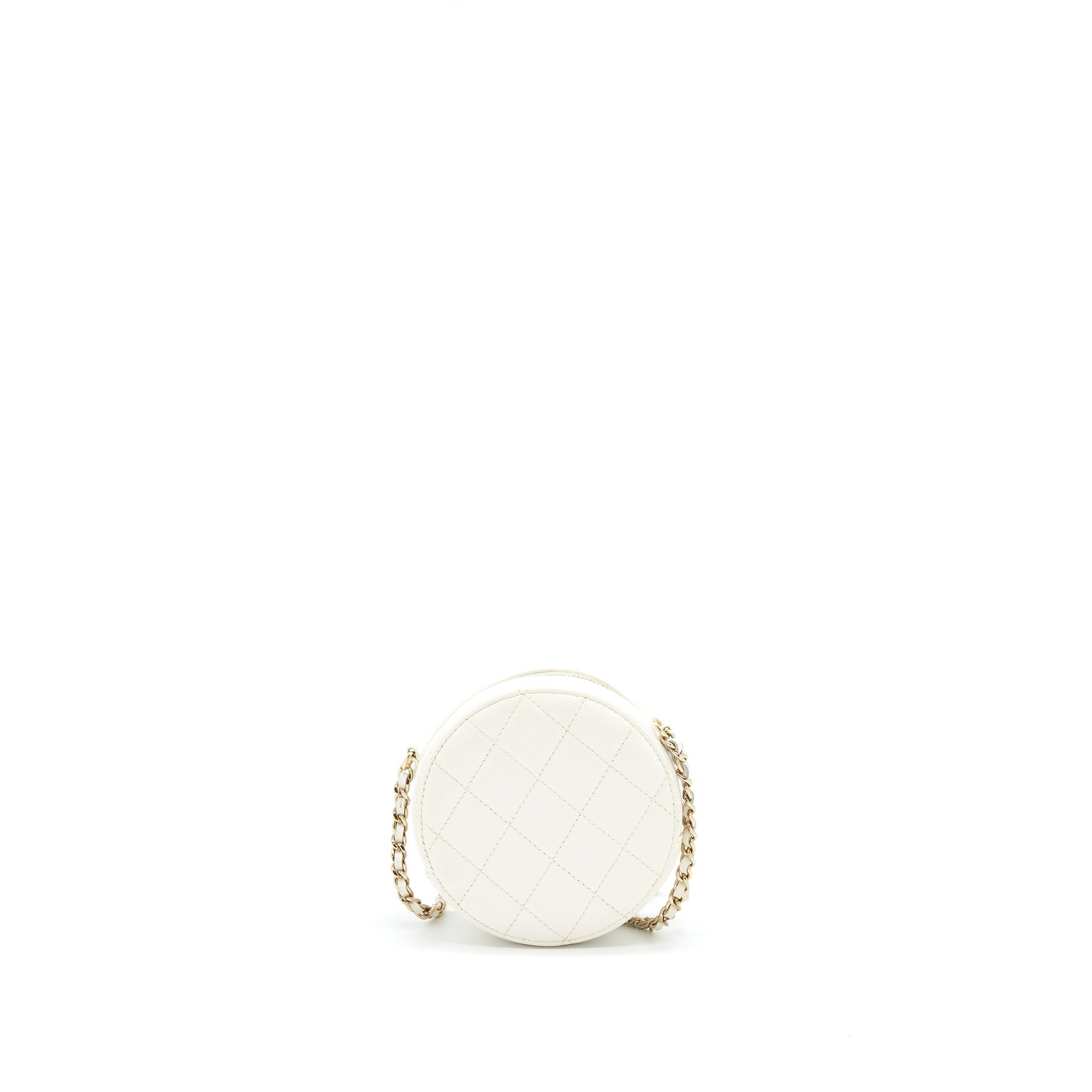 Chanel mini round Bag with Chain Caviar White LGHW