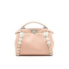 FENDI PEEKABOO MINI KAPPA HANDLE BAG LAMBSKIN IN BABY PINK WITH WHITE FLOWERS