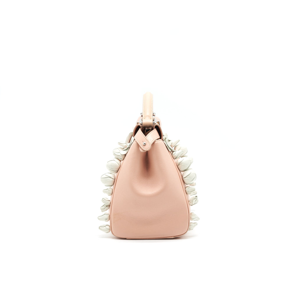 FENDI PEEKABOO MINI KAPPA HANDLE BAG LAMBSKIN IN BABY PINK WITH WHITE FLOWERS