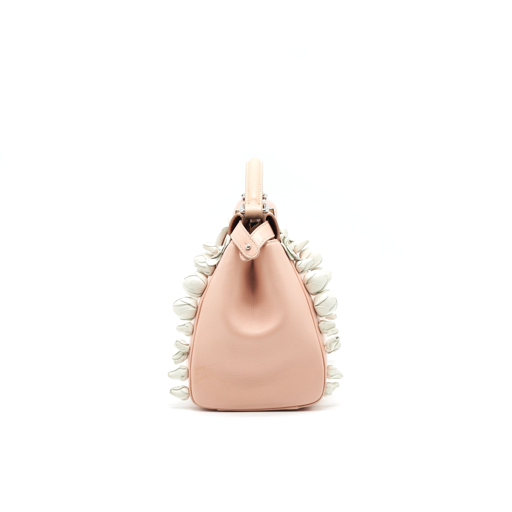 FENDI PEEKABOO MINI KAPPA HANDLE BAG LAMBSKIN IN BABY PINK WITH WHITE FLOWERS