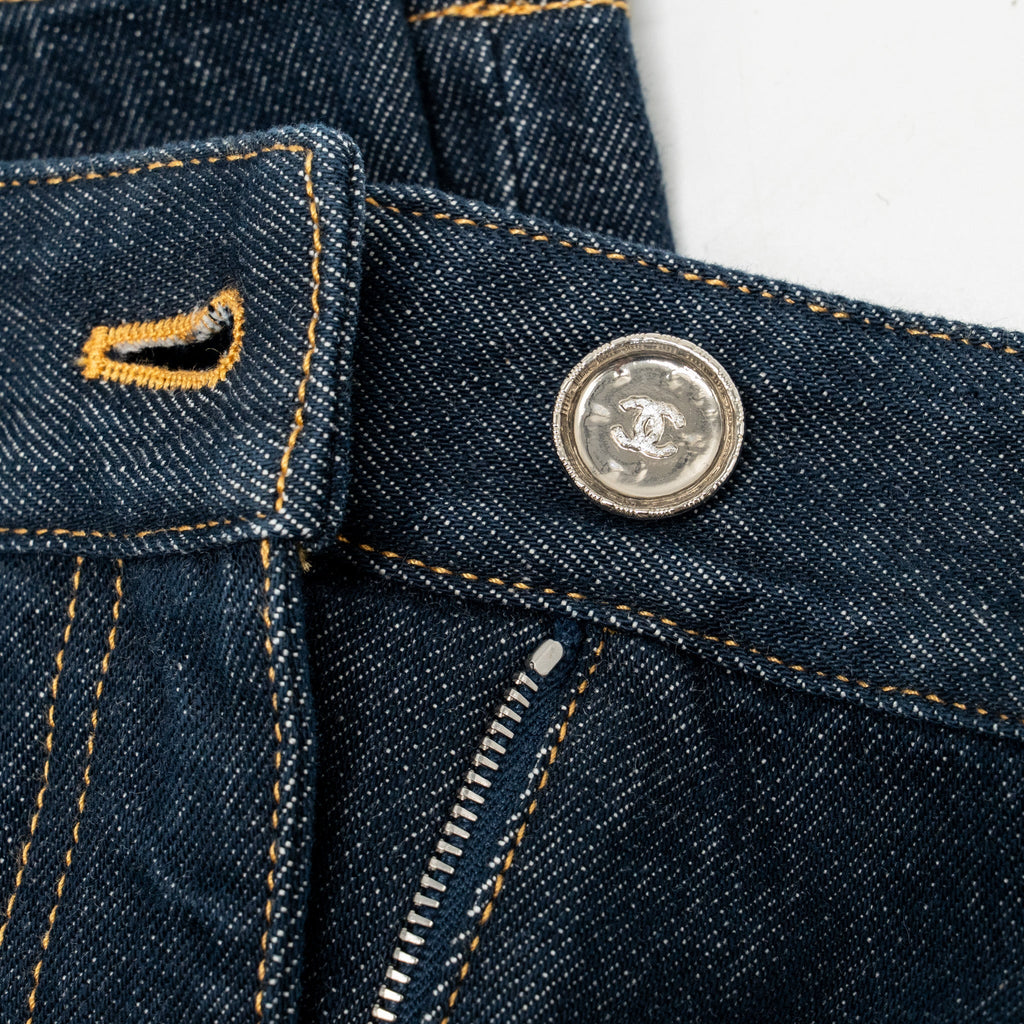 Chanel Size 40 CC Logo Washed Out Denim Jeans Cotton Dark Blue
