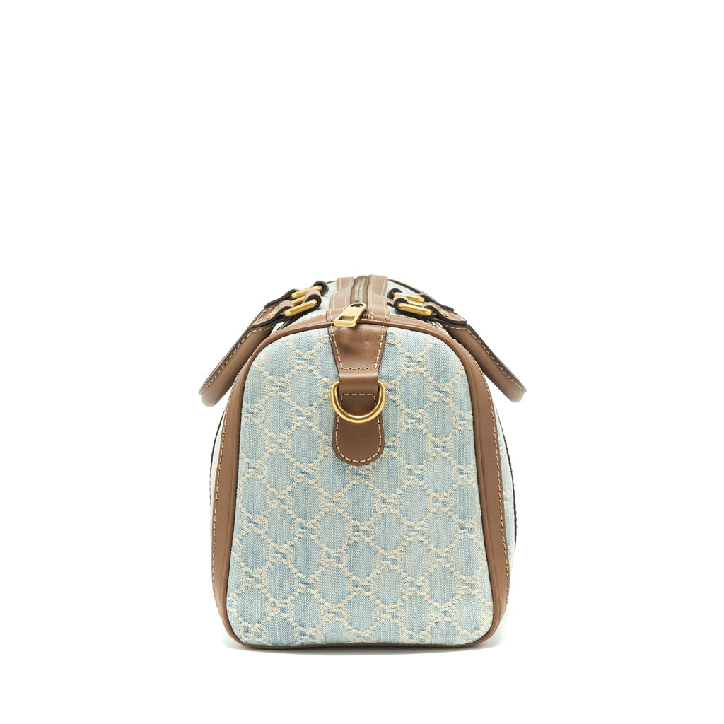 Gucci GG Denim Boston Bag With Cross Body Strap