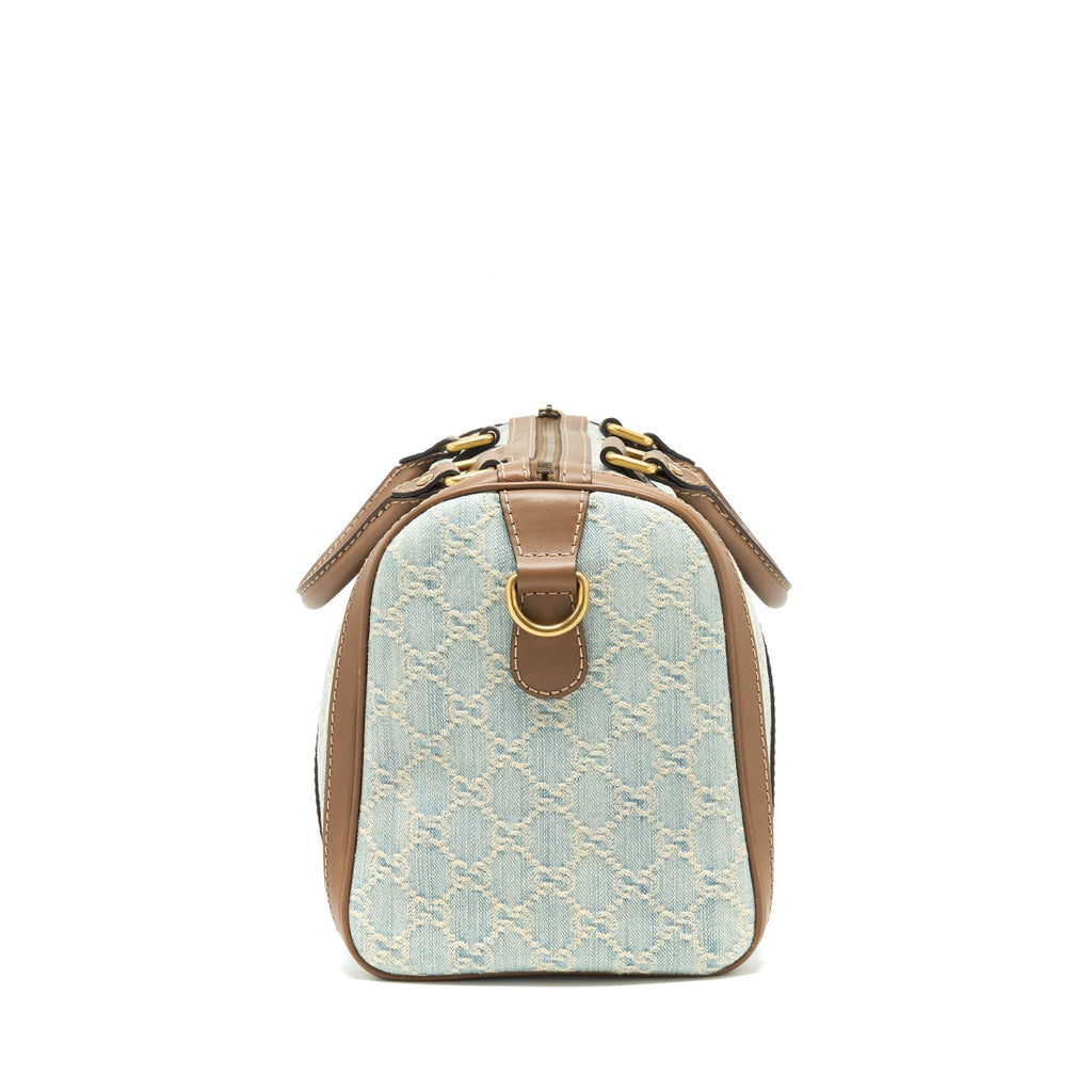 Gucci GG Denim Boston Bag With Cross Body Strap