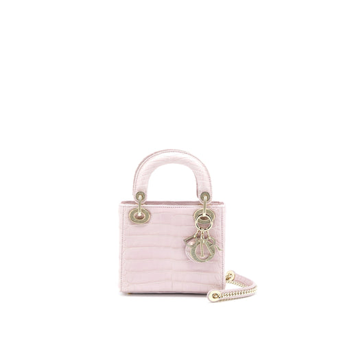 Dior Mini Lady Dior Alligator Mississippiensis Light Pink Crystal LGHW