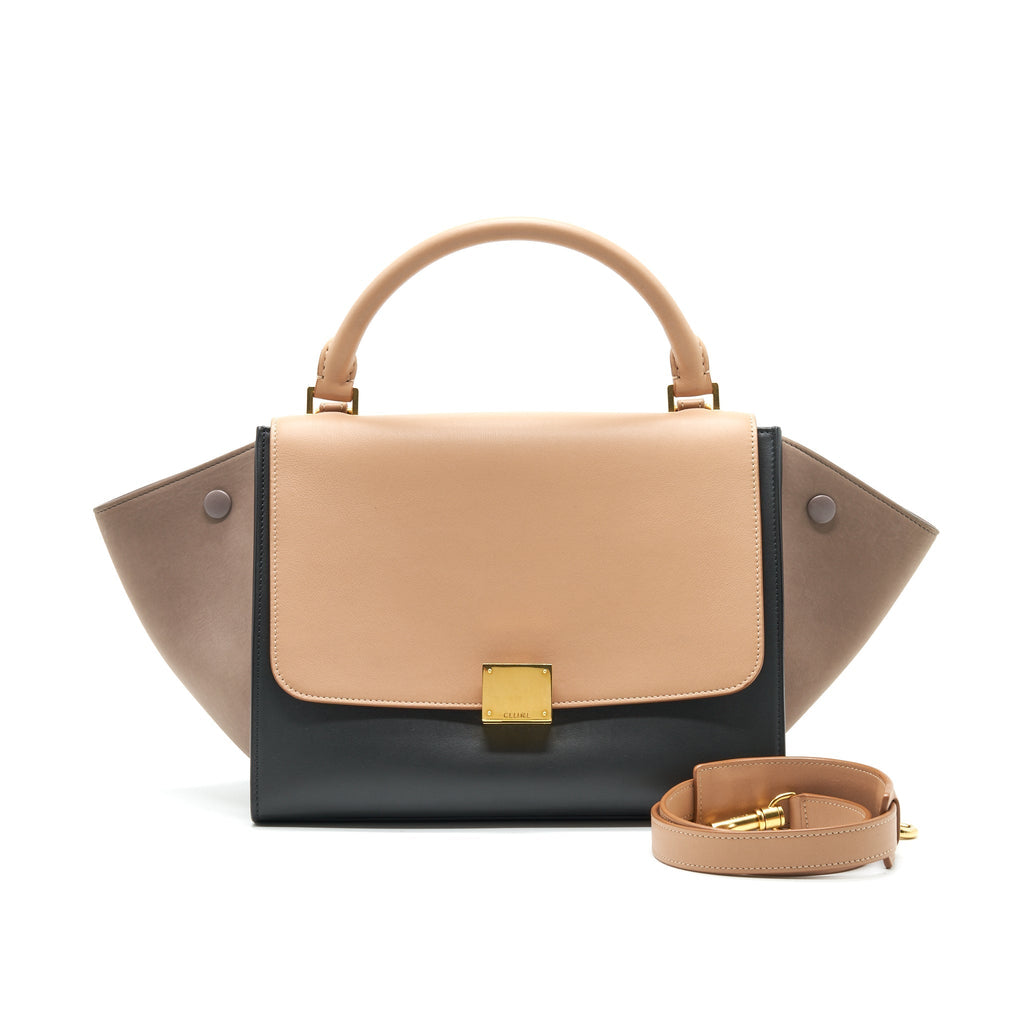 CELINE SMALL TRAPEZE BAG MULTI COLOuR BEIGE/ BLACK/ PINK BEIGE