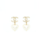 Chanel CC And Heart Earring Light Gold Tone