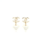 Chanel CC And Heart Earring Light Gold Tone