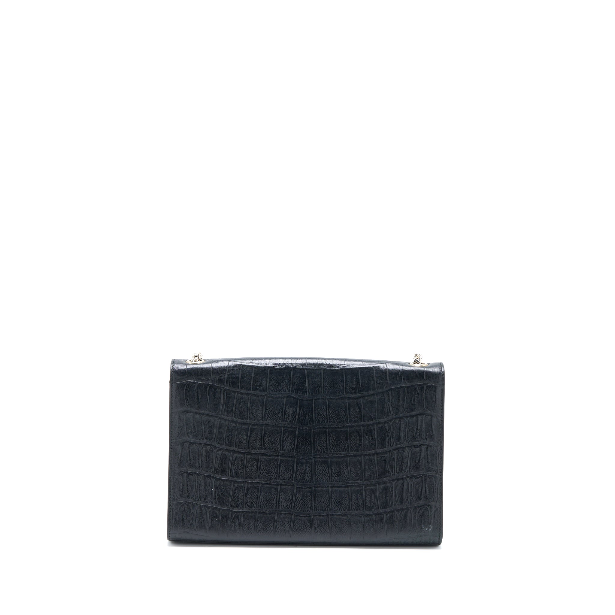Saint Laurent Kate Bag Croc Embossed Leather Grey SHW