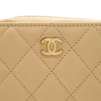 Chanel 22C Pearl Crush Card Holder With Chain Beige GHW