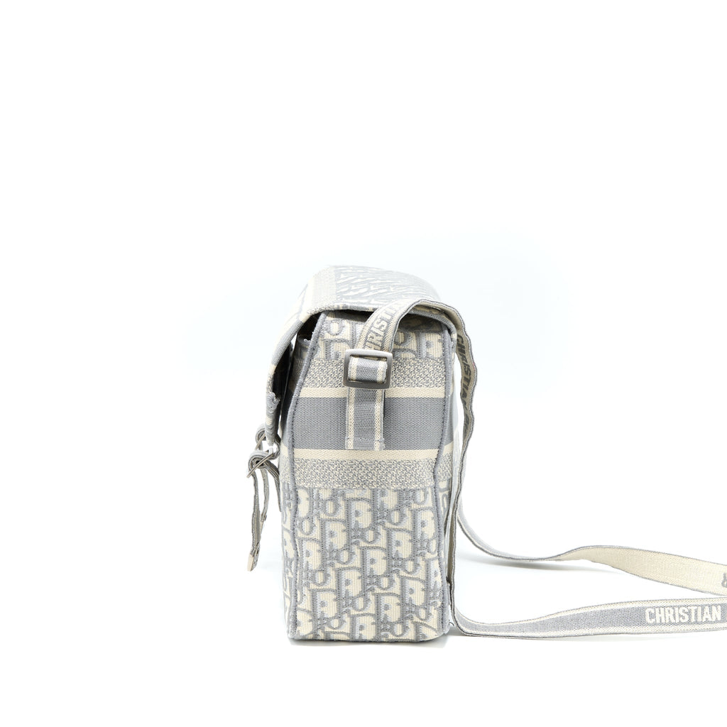 Dior Diorcamp Messenger Bag Oblique Embroidery Light Grey SHW