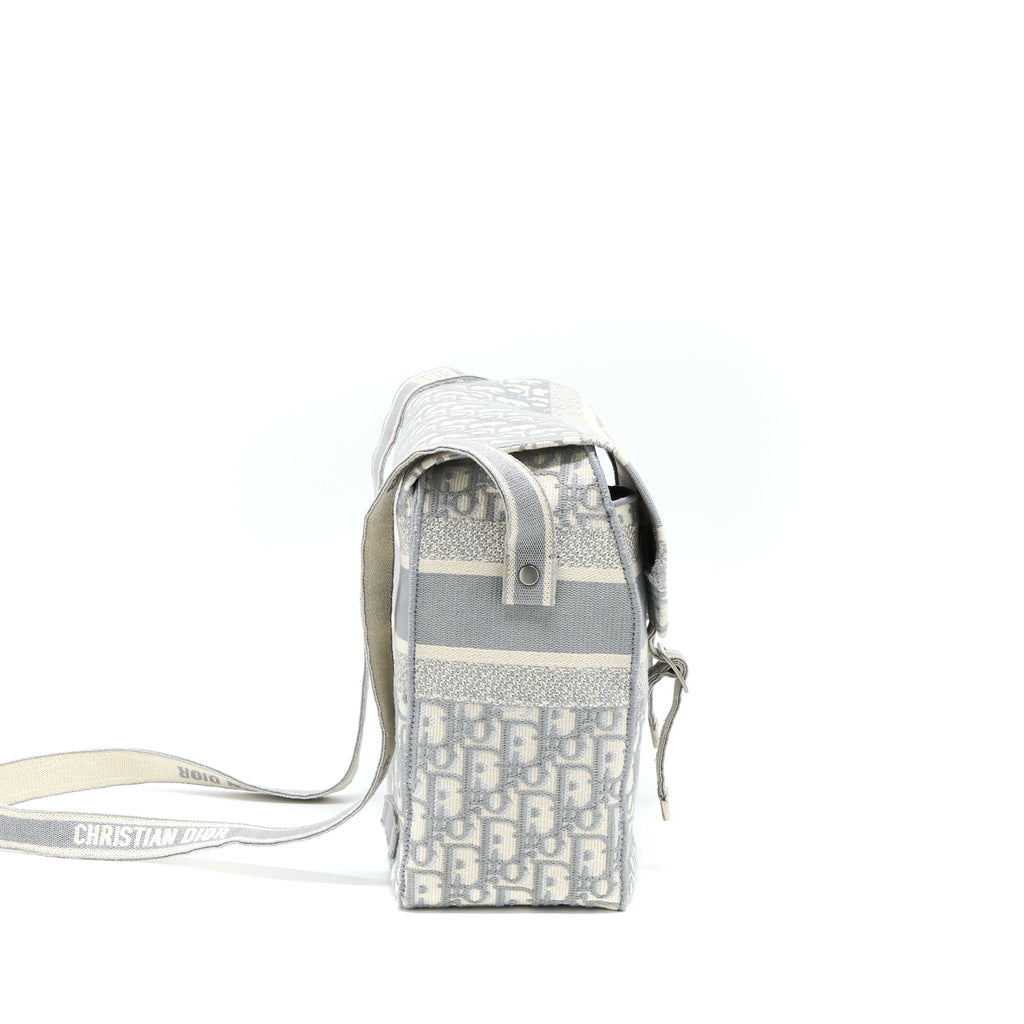 Dior Diorcamp Messenger Bag Oblique Embroidery Light Grey SHW