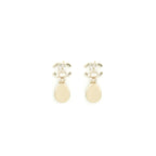 Chanel CC And Crystal Drop Earrings Light Gold Tone