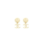Chanel Pearl And CC Logo Drop Earrings Light Gold Tone