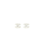Chanel Mini Classic CC Logo Earrings Silver Tone