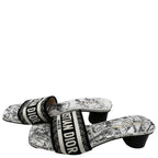 CHRISTIAN DIOR Dway Heeled Slide Embroidered Cotton Multicolor Size 36