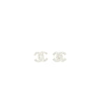 Chanel Mini Classic CC Logo Earrings Silver Tone