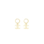 Chanel Pearl And CC Logo Drop Earrings Light Gold Tone