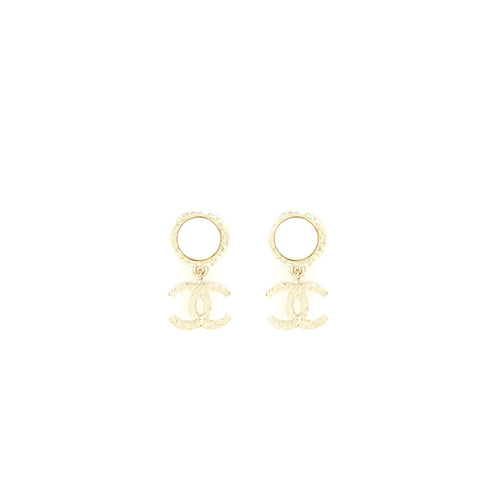 Chanel Pearl And CC Logo Drop Earrings Light Gold Tone