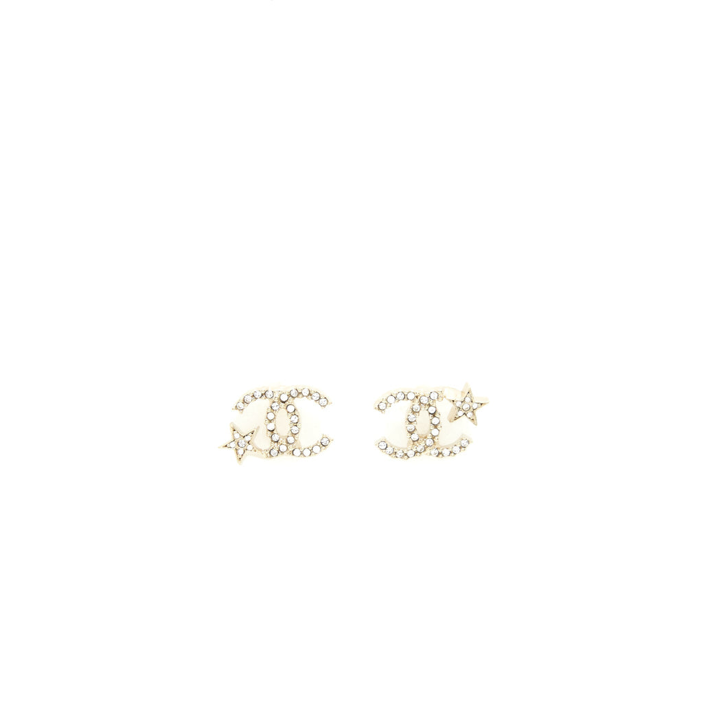 Chanel CC Logo And Star Earrings Silver Tone