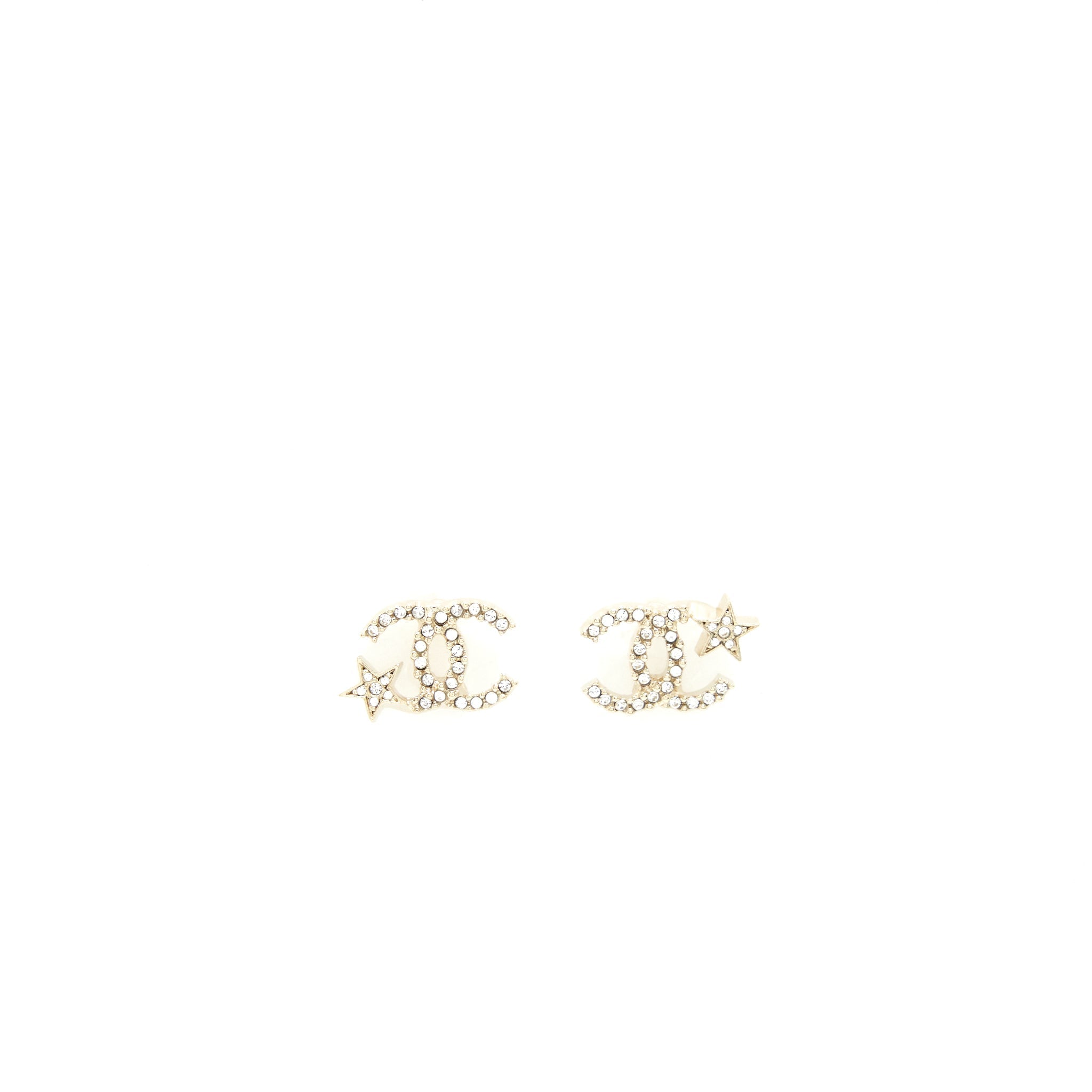 Chanel CC Logo And Star Earrings Silver Tone
