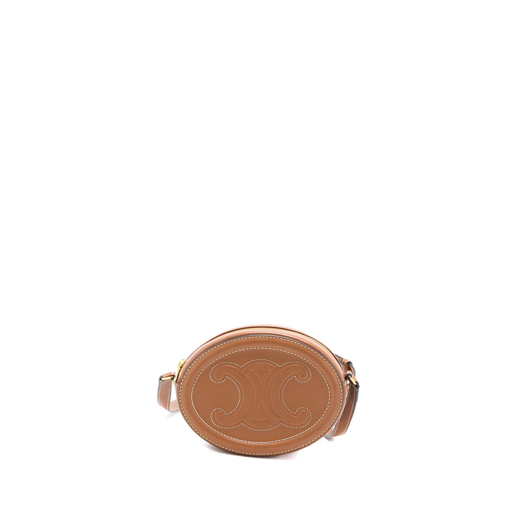 Celine Crossbody Oval Purse Cuirass Triomphe Smooth Calfskin Tan