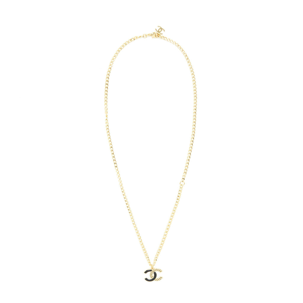 Chanel CC Logo Necklace Black/Gold Tone