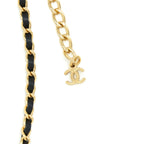 Chanel Leather Chain Necklace Black With Heart CC Pendant GHW