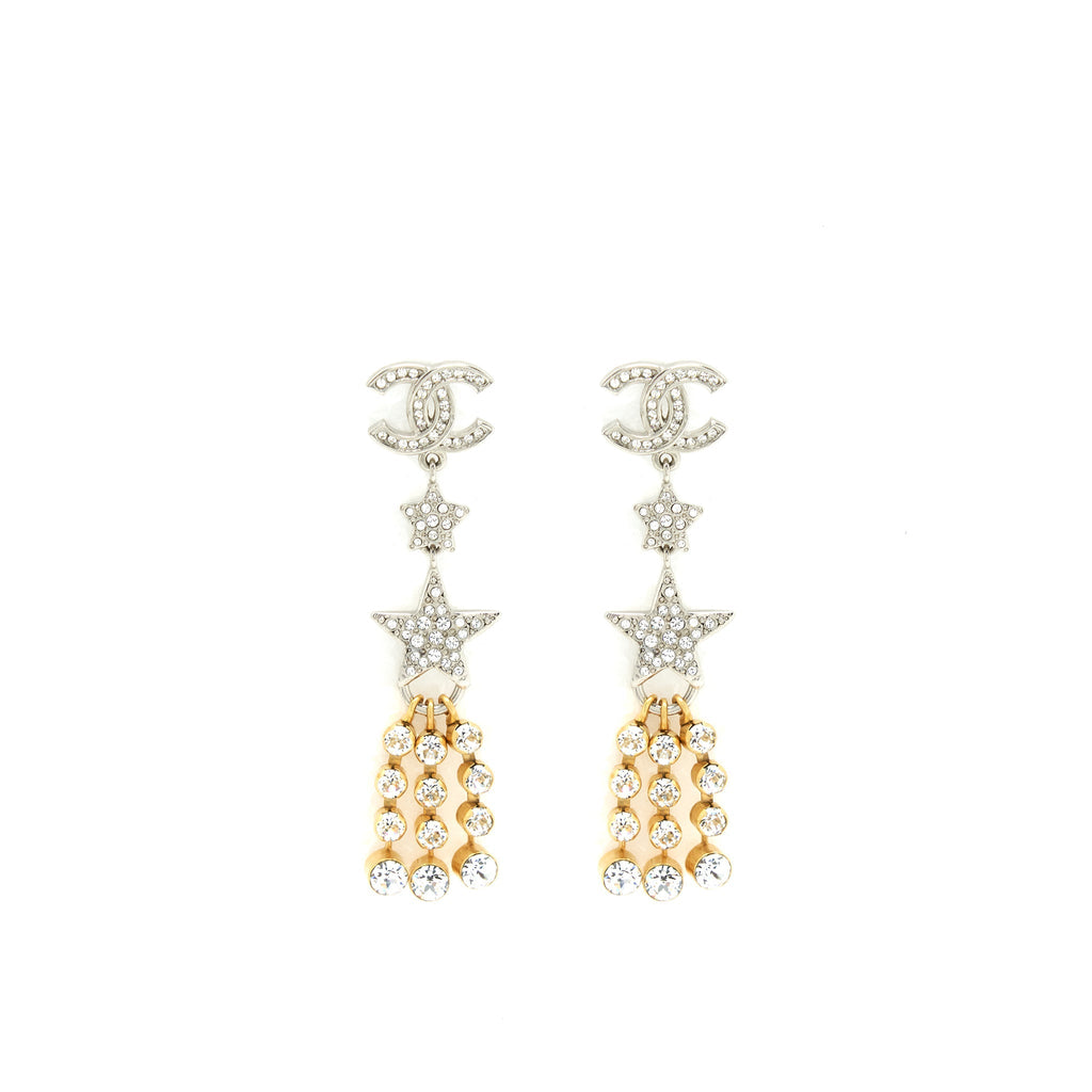 Chanel Crystals CC Logo And Stars Drop Earrings Gold/Silver Hardware