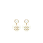 Chanel Heart Pearl Crystals CC Logo Earrings LGHW