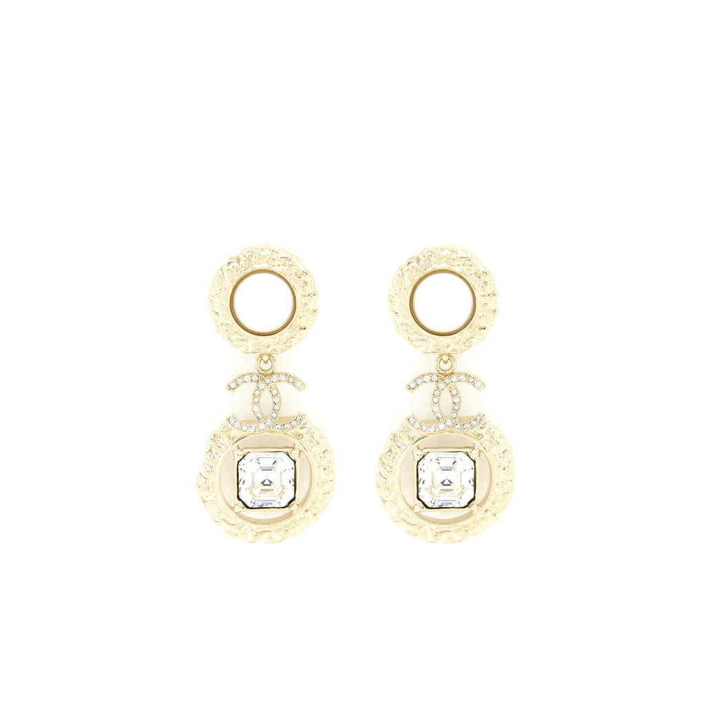 Chanel CC Logo With Pearls And Square Crystals Earrings LGHW