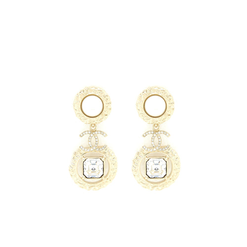 Chanel CC Logo With Pearls And Square Crystals Earrings LGHW