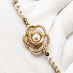 Chanel Camellia Bracelet Pearl/Crystal Light Gold Tone
