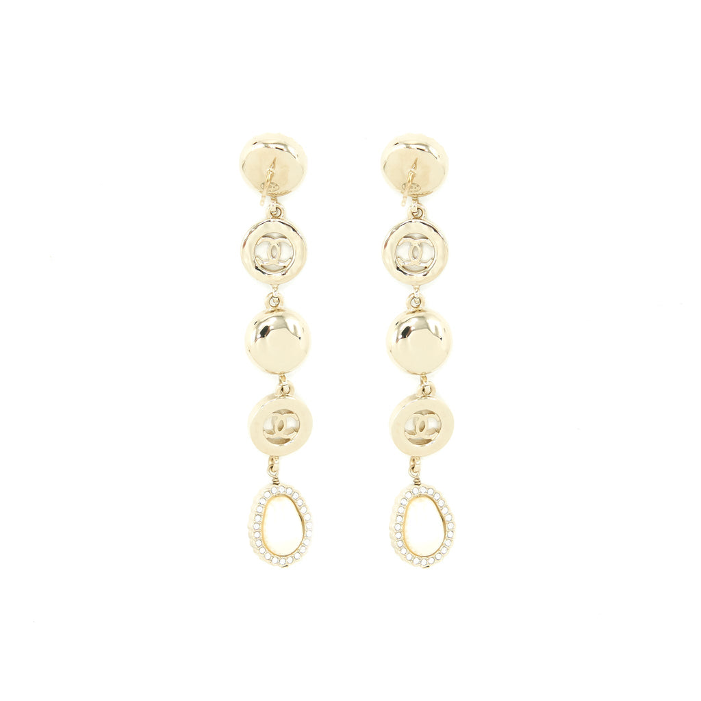 Chanel Crystals CC Logo And Pearls Round Drop Earrings LGHW