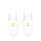 Chanel Size 38 CC Logo Sequins Lambskin Mule White GHW