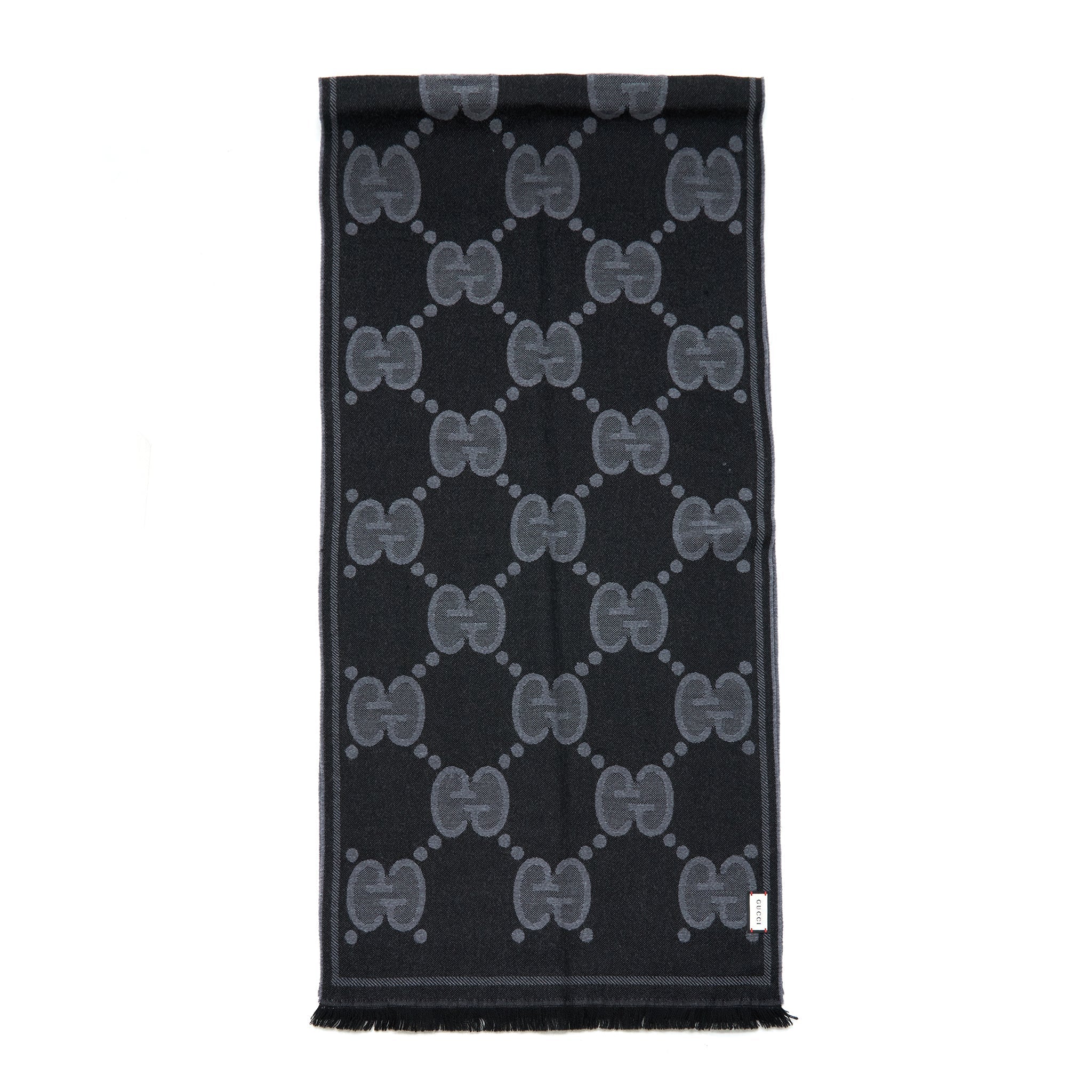 Gucci GG Printed 100% Wool Scarf Grey 45x195cm