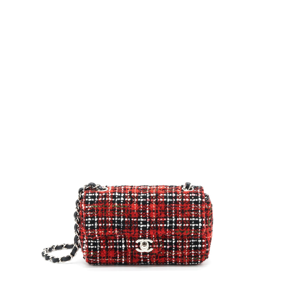 Chanel Mini Rectangular Flap Bag Tweed Red/ Black SHW