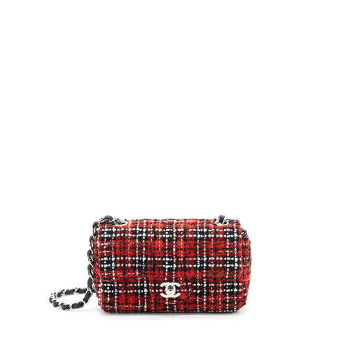Chanel Mini Rectangular Flap Bag Tweed Red/ Black SHW