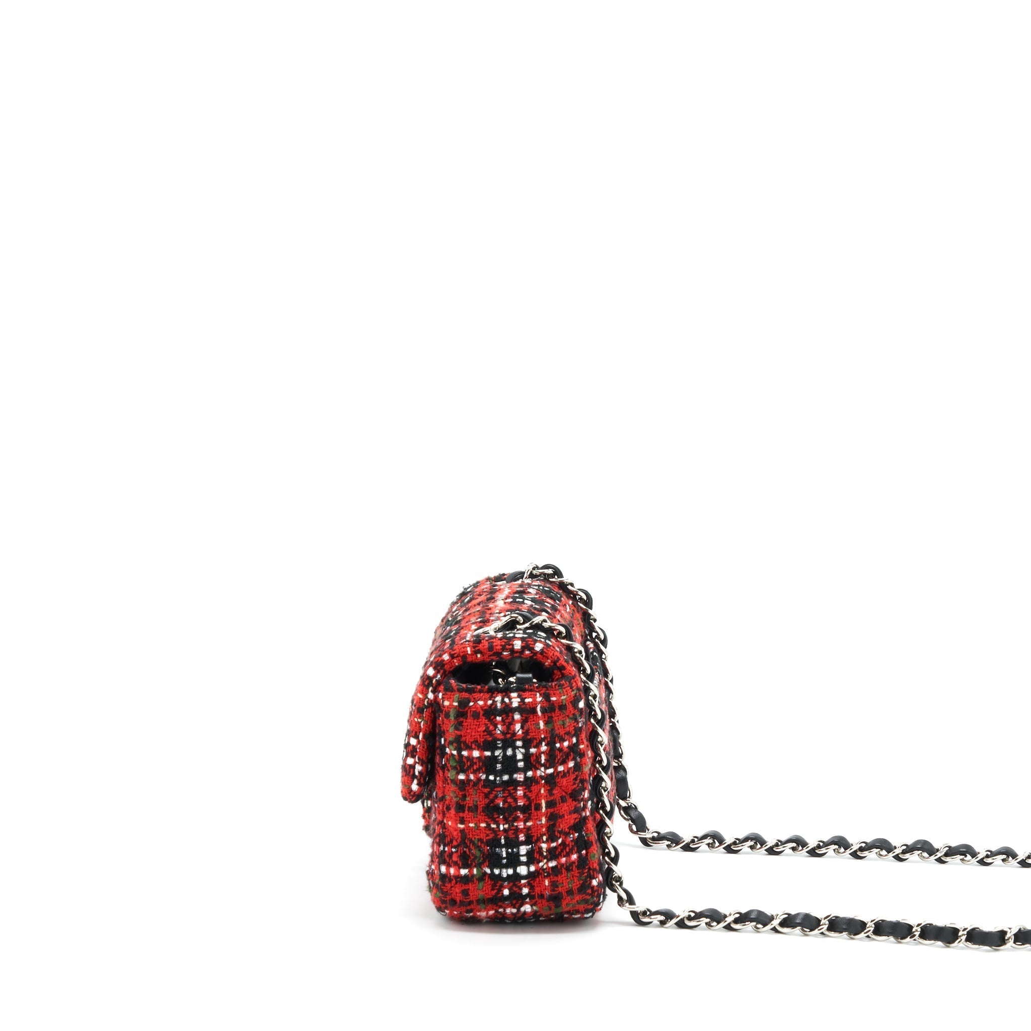 Chanel Mini Rectangular Flap Bag Tweed Red/ Black SHW