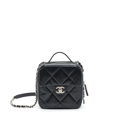 Chanel Quilted Vertical Top Handle Bag Calfskin Black SHW