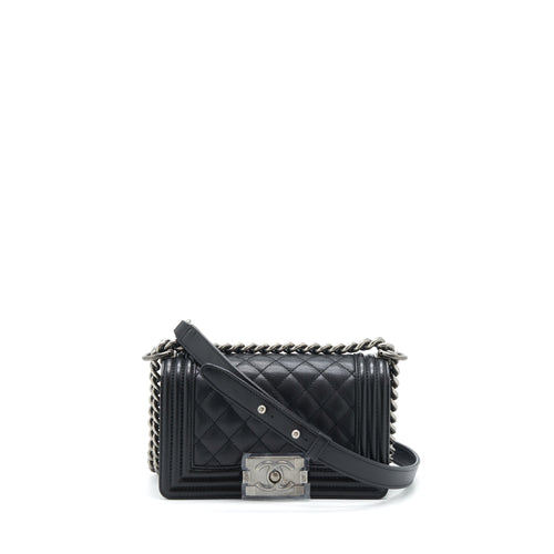 Chanel Small Boy Bag Caviar Black Ruthenium Sliver Hardware (Microchip)
