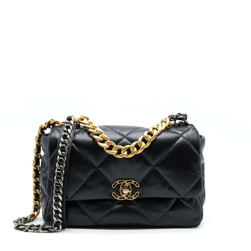 Chanel Medium 19 Bag Goatskin Black With Multicolour Hardware