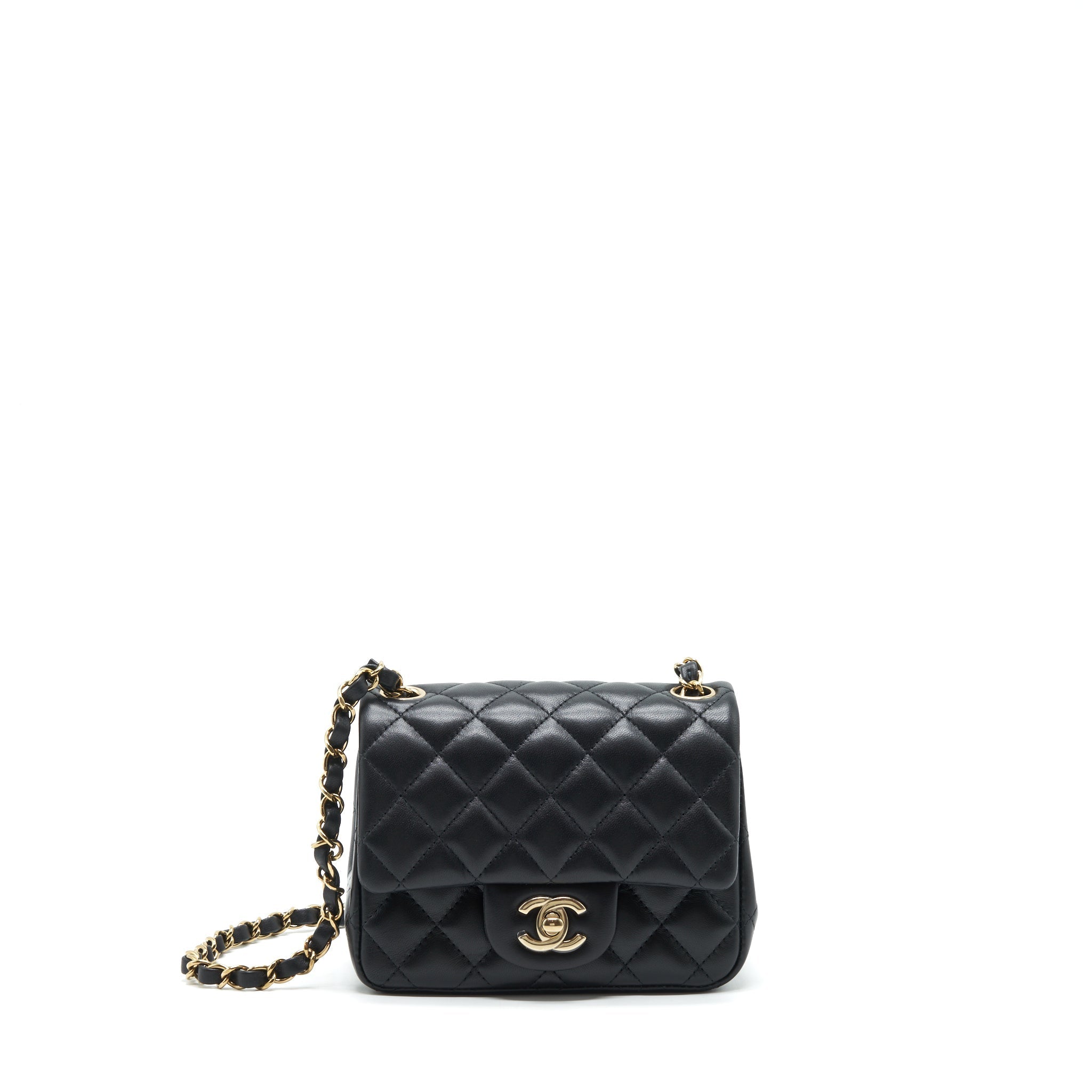 Chanel Mini Square Flap Bag Lambskin Black LGHW (Microchip)