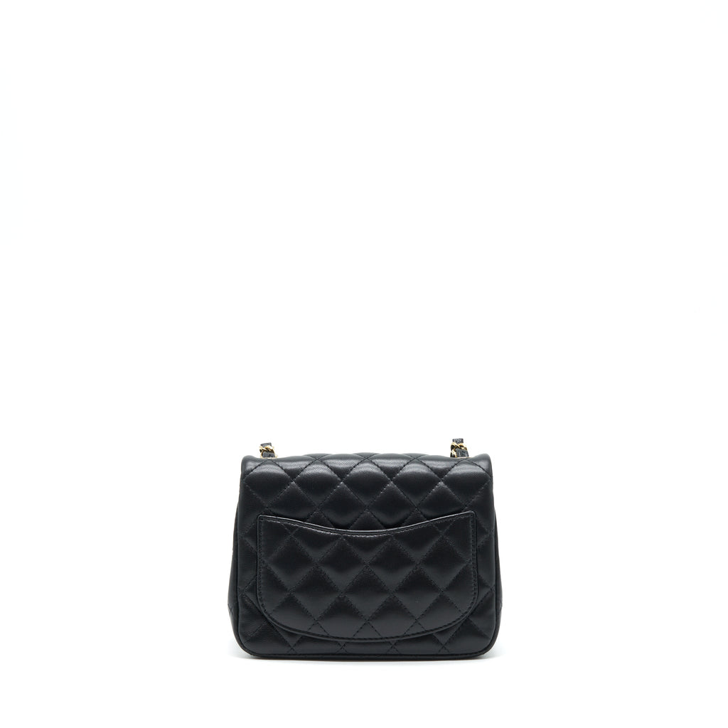 Chanel Mini Square Flap Bag Lambskin Black LGHW (Microchip)