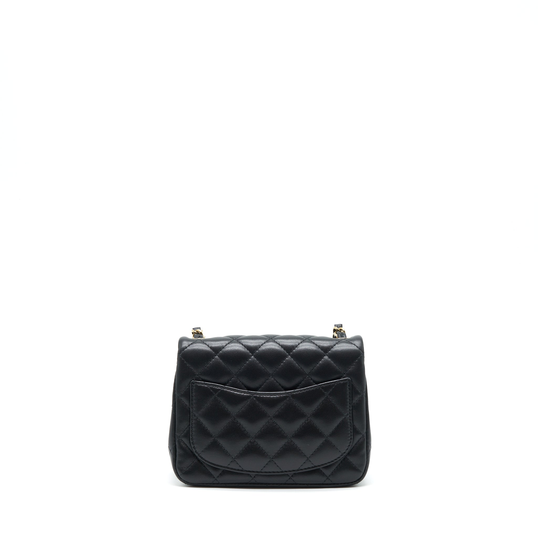 Chanel Mini Square Flap Bag Lambskin Black LGHW (Microchip)